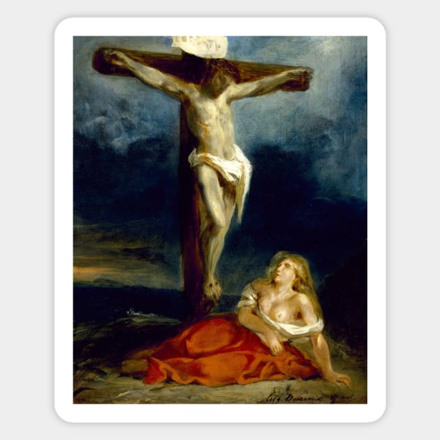 Saint Mary Magdalene at the Foot of the Cross by Eugene Delacroix Sticker by Classic Art Stall